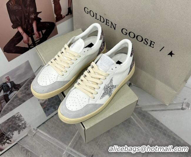 Charming Golden Goose GGDB Ball Star Sneakers in White Calfskin and Glitter Charm 328102