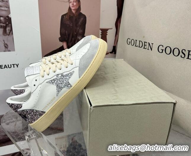 Charming Golden Goose GGDB Ball Star Sneakers in White Calfskin and Glitter Charm 328102