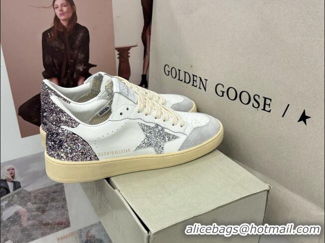 Charming Golden Goose GGDB Ball Star Sneakers in White Calfskin and Glitter Charm 328102