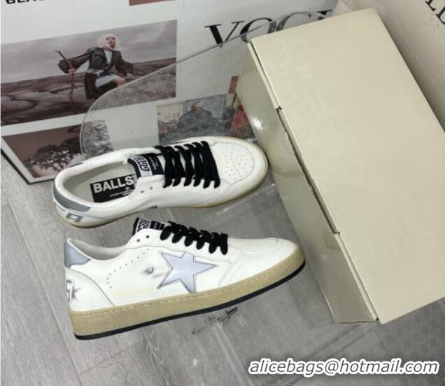 Popular Style Golden Goose GGDB Ball Star Sneakers in White Calfskin and Grey Reflective Star 328103