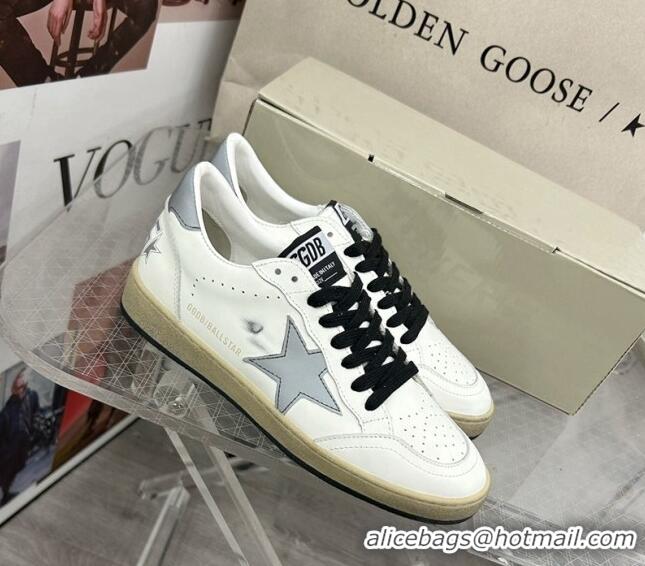 Popular Style Golden Goose GGDB Ball Star Sneakers in White Calfskin and Grey Reflective Star 328103