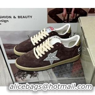 Best Price Golden Goose GGDB Ball Star Sneakers in Brown Suede and Silver Glitter Star 0328104