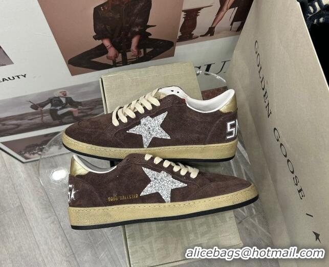 Best Price Golden Goose GGDB Ball Star Sneakers in Brown Suede and Silver Glitter Star 0328104