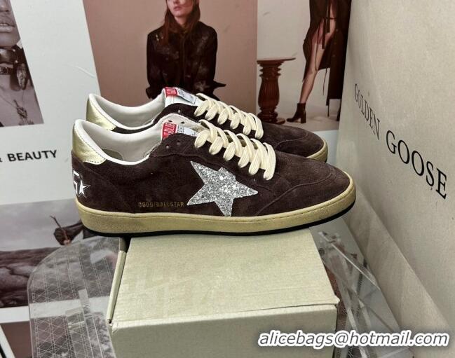 Best Price Golden Goose GGDB Ball Star Sneakers in Brown Suede and Silver Glitter Star 0328104