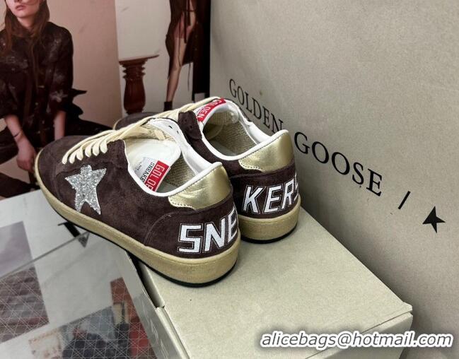 Best Price Golden Goose GGDB Ball Star Sneakers in Brown Suede and Silver Glitter Star 0328104