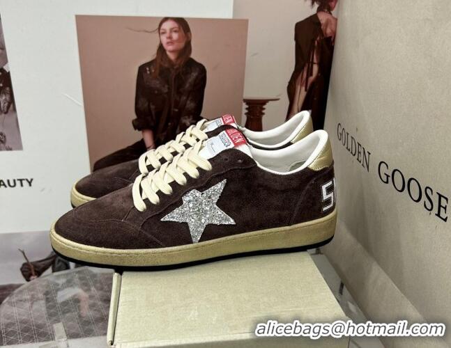 Best Price Golden Goose GGDB Ball Star Sneakers in Brown Suede and Silver Glitter Star 0328104