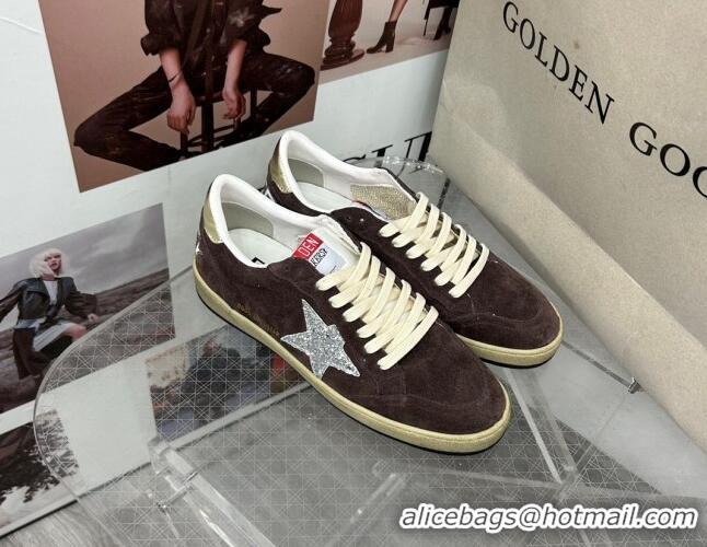 Best Price Golden Goose GGDB Ball Star Sneakers in Brown Suede and Silver Glitter Star 0328104