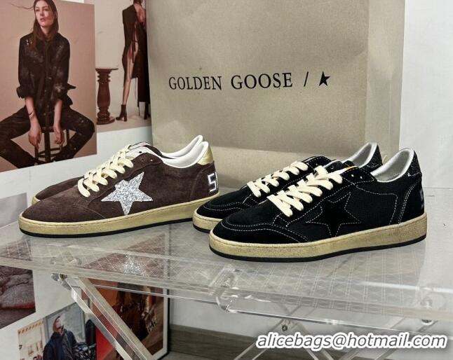 Best Price Golden Goose GGDB Ball Star Sneakers in Brown Suede and Silver Glitter Star 0328104