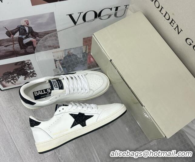 Top Design Golden Goose GGDB Ball Star Sneakers in White Calfskin and Dark Green Glitter Star 328106