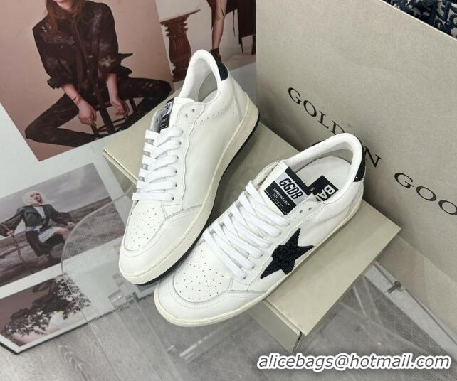 Top Design Golden Goose GGDB Ball Star Sneakers in White Calfskin and Dark Green Glitter Star 328106