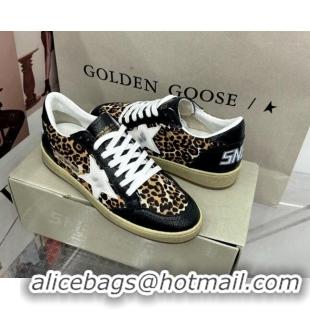 Low Cost Golden Goose GGDB Ball Star Sneakers in Leopard Print and Black Crinkled Leather 328109