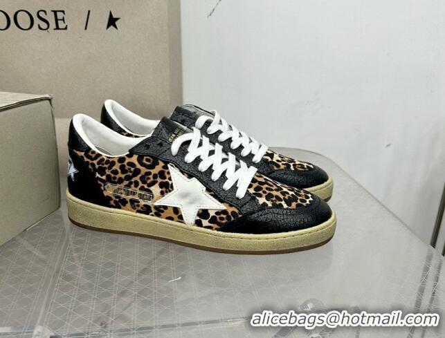 Low Cost Golden Goose GGDB Ball Star Sneakers in Leopard Print and Black Crinkled Leather 328109