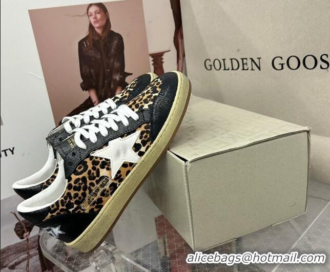 Low Cost Golden Goose GGDB Ball Star Sneakers in Leopard Print and Black Crinkled Leather 328109