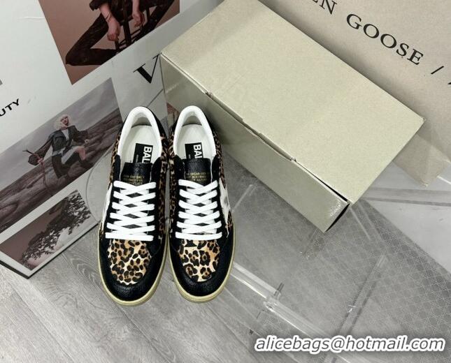 Low Cost Golden Goose GGDB Ball Star Sneakers in Leopard Print and Black Crinkled Leather 328109