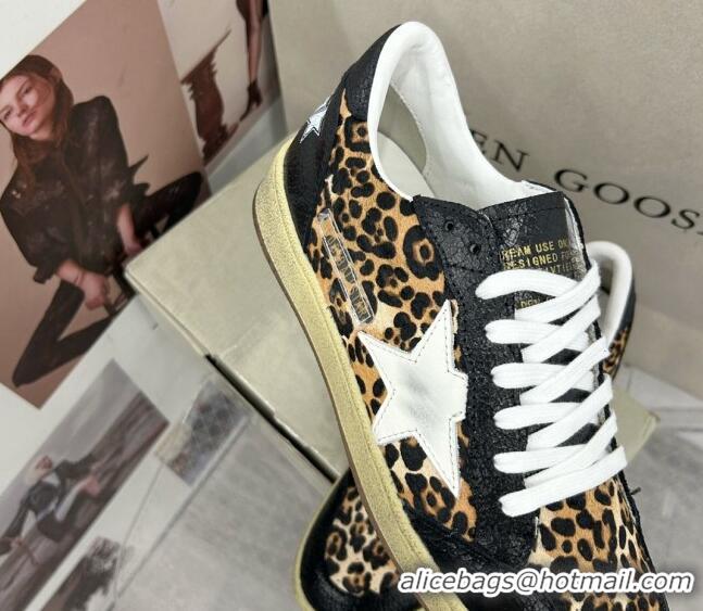 Low Cost Golden Goose GGDB Ball Star Sneakers in Leopard Print and Black Crinkled Leather 328109