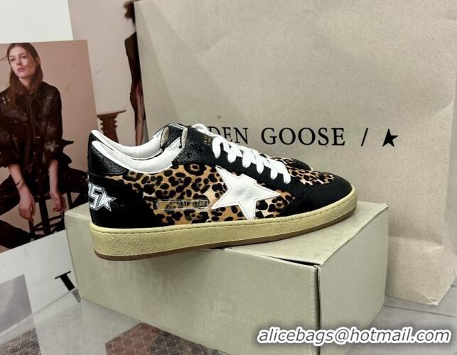 Low Cost Golden Goose GGDB Ball Star Sneakers in Leopard Print and Black Crinkled Leather 328109