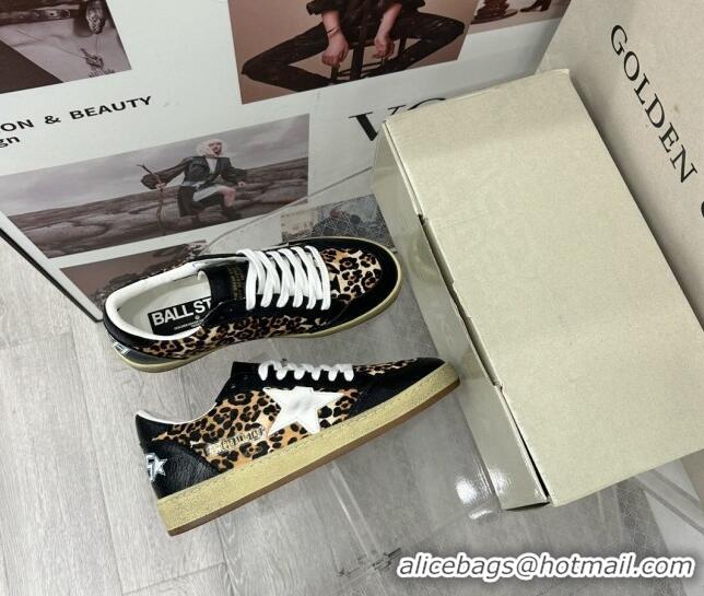 Low Cost Golden Goose GGDB Ball Star Sneakers in Leopard Print and Black Crinkled Leather 328109