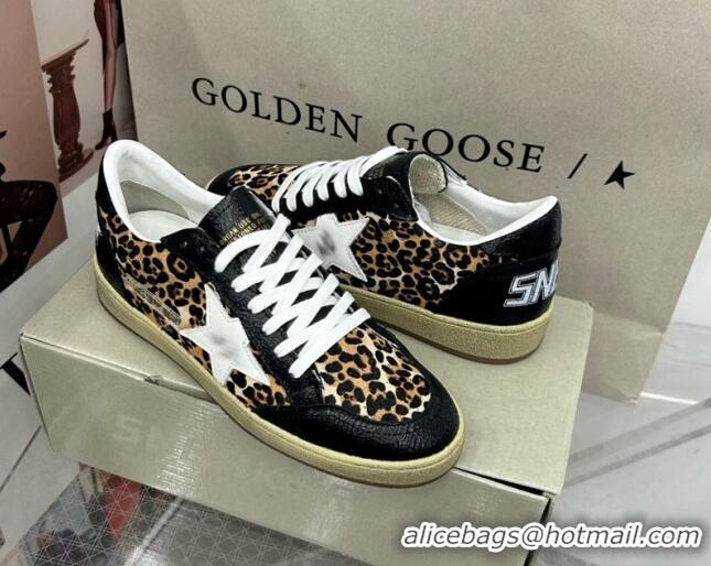 Low Cost Golden Goose GGDB Ball Star Sneakers in Leopard Print and Black Crinkled Leather 328109