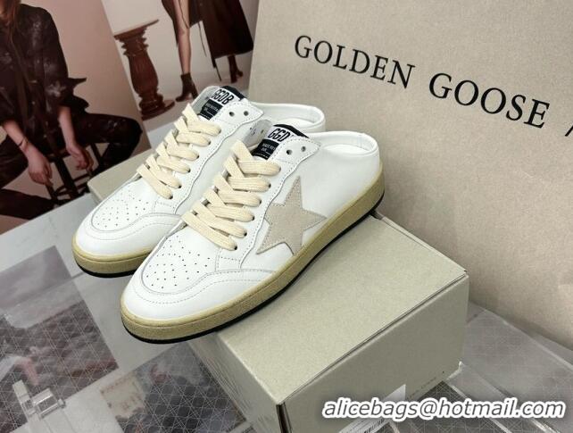 Pretty Style Golden Goose GGDB Ball Star Open Back Sneakers in White Calfskin 328110