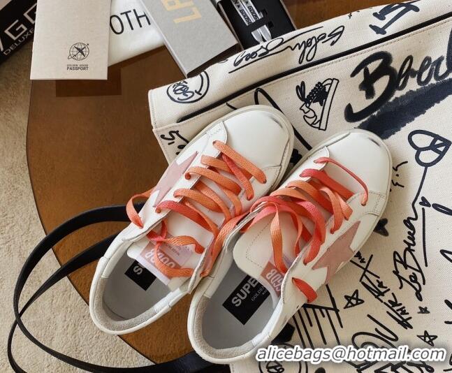 Purchase Golden Goose GGDB Super-Star Sneakers in White Calfskin and Pink Star 328119