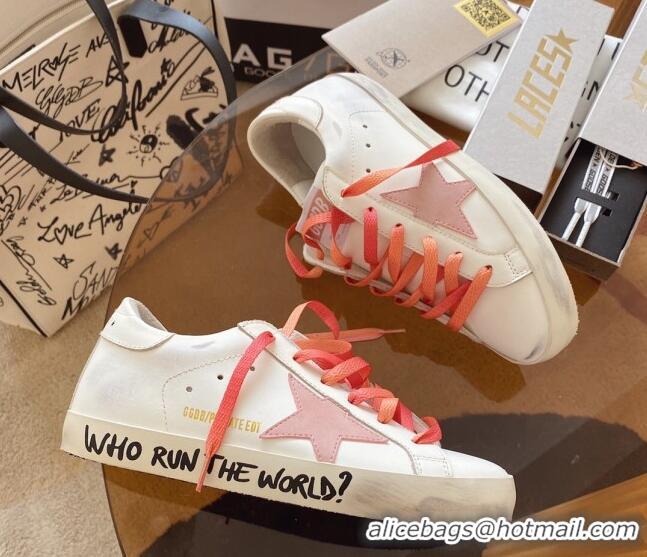 Purchase Golden Goose GGDB Super-Star Sneakers in White Calfskin and Pink Star 328119