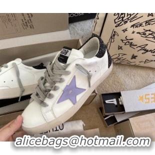 Durable Golden Goose GGDB Super-Star Sneakers in White Calfskin and Purple Star 328113