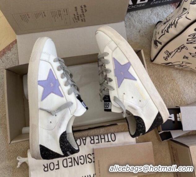 Durable Golden Goose GGDB Super-Star Sneakers in White Calfskin and Purple Star 328113