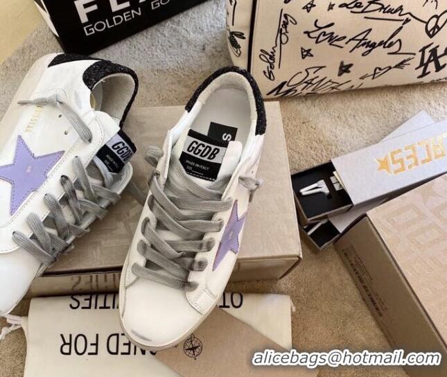 Durable Golden Goose GGDB Super-Star Sneakers in White Calfskin and Purple Star 328113