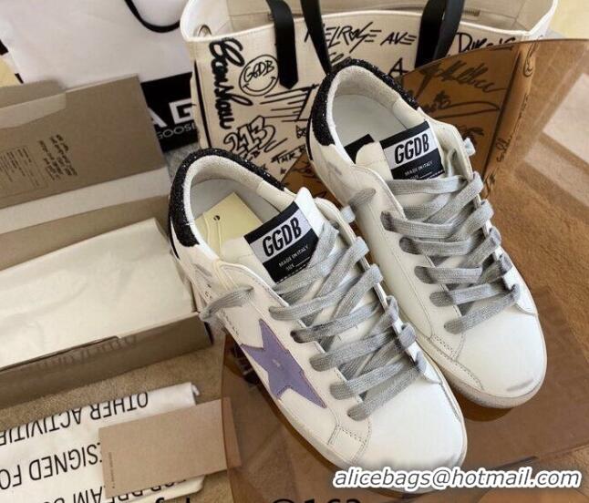 Durable Golden Goose GGDB Super-Star Sneakers in White Calfskin and Purple Star 328113