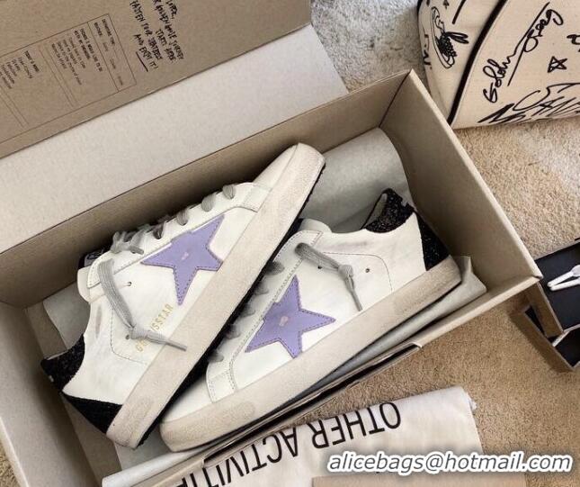 Durable Golden Goose GGDB Super-Star Sneakers in White Calfskin and Purple Star 328113