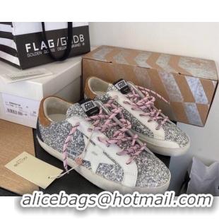 Best Grade Golden Goose GGDB Super-Star Sneakers in Glitters Silver/Pink 328114