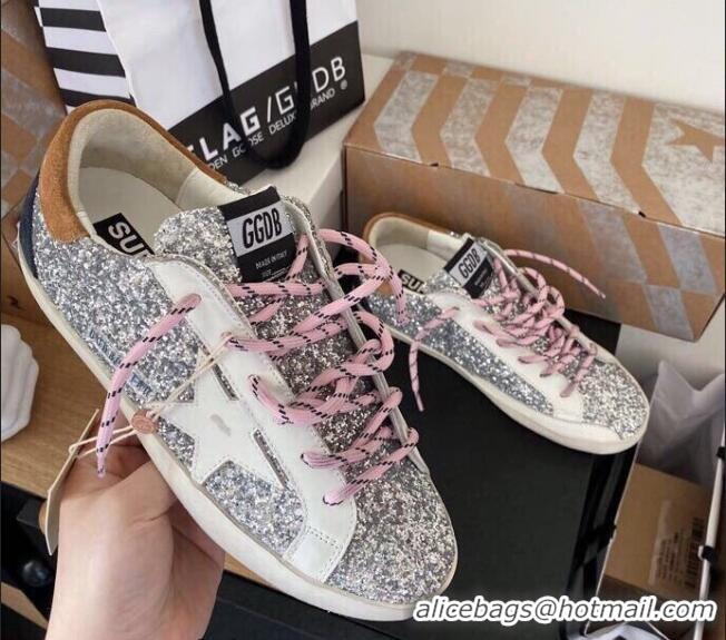 Best Grade Golden Goose GGDB Super-Star Sneakers in Glitters Silver/Pink 328114