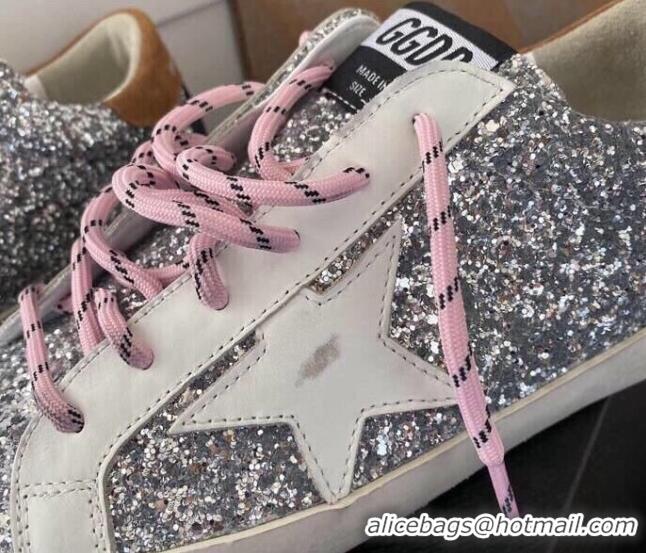 Best Grade Golden Goose GGDB Super-Star Sneakers in Glitters Silver/Pink 328114