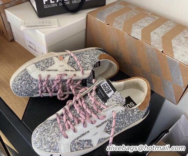 Best Grade Golden Goose GGDB Super-Star Sneakers in Glitters Silver/Pink 328114