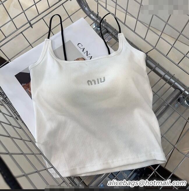 Fashion Discount Miu Miu Vest with Crystals Logo 0307 White 2024