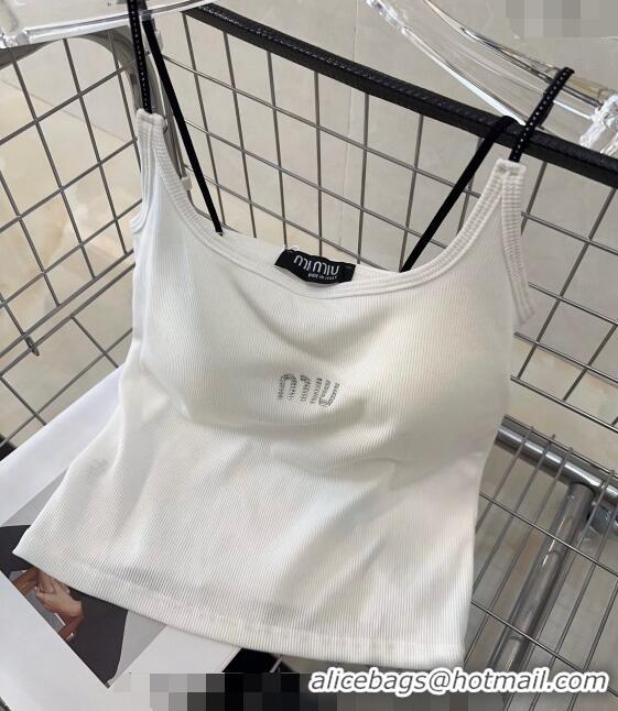 Fashion Discount Miu Miu Vest with Crystals Logo 0307 White 2024