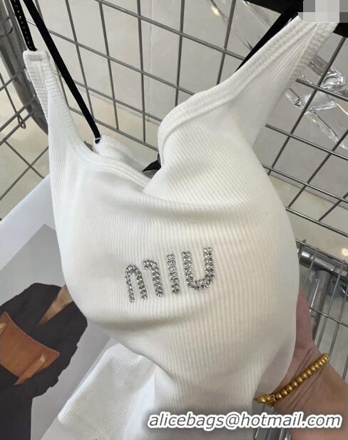 Fashion Discount Miu Miu Vest with Crystals Logo 0307 White 2024