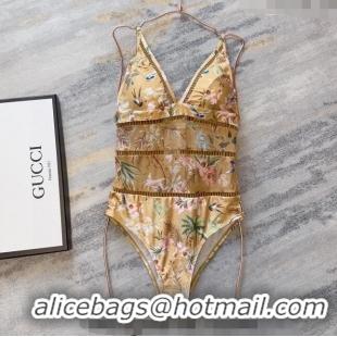 ​Luxury Cheap Gucci Printed Mesh Swimwear 0307 Gold 2024