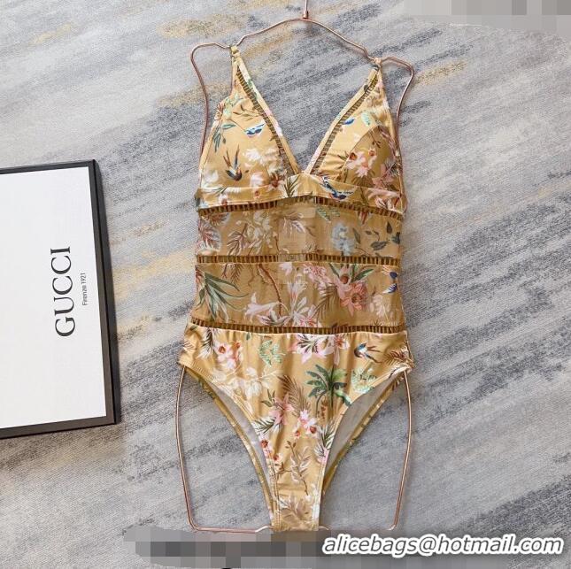 ​Luxury Cheap Gucci Printed Mesh Swimwear 0307 Gold 2024