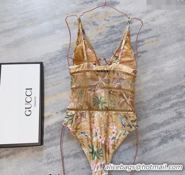 ​Luxury Cheap Gucci Printed Mesh Swimwear 0307 Gold 2024