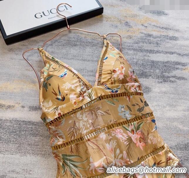 ​Luxury Cheap Gucci Printed Mesh Swimwear 0307 Gold 2024