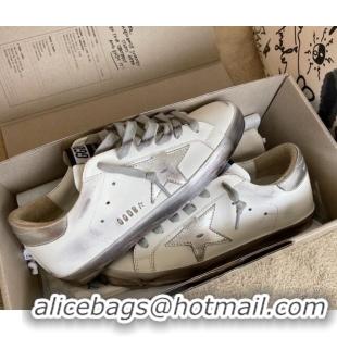 Pretty Style Golden Goose GGDB Super-Star Sneakers in White Calfskin and Silver Star 328117