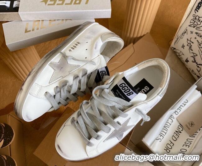 Pretty Style Golden Goose GGDB Super-Star Sneakers in White Calfskin and Silver Star 328117