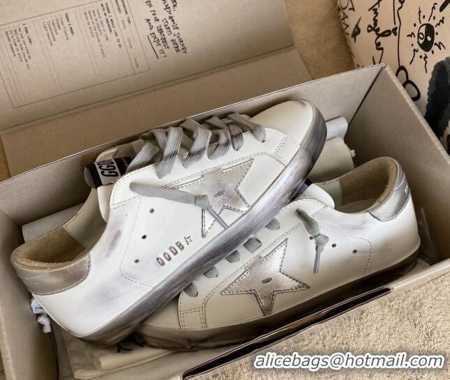 Pretty Style Golden Goose GGDB Super-Star Sneakers in White Calfskin and Silver Star 328117