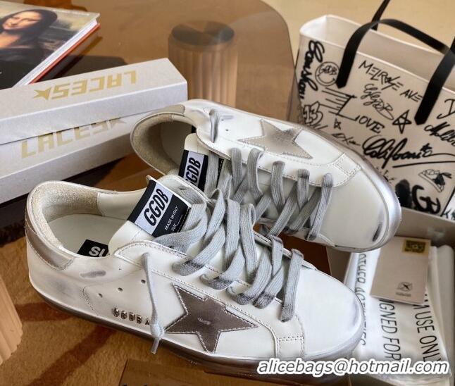 Pretty Style Golden Goose GGDB Super-Star Sneakers in White Calfskin and Silver Star 328117