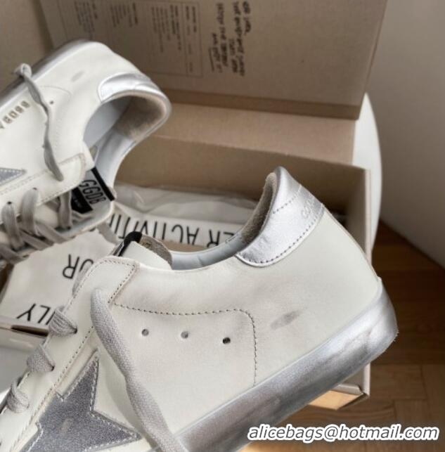 Pretty Style Golden Goose GGDB Super-Star Sneakers in White Calfskin and Silver Star 328117