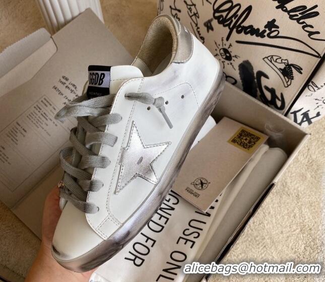 Pretty Style Golden Goose GGDB Super-Star Sneakers in White Calfskin and Silver Star 328117