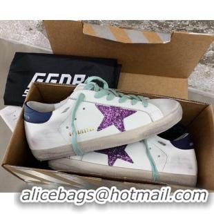 Lowest Price Golden Goose GGDB Super-Star Sneakers in White Calfskin and Purple Glitter Star 328120