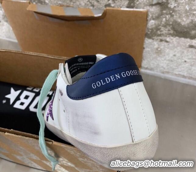 Lowest Price Golden Goose GGDB Super-Star Sneakers in White Calfskin and Purple Glitter Star 328120