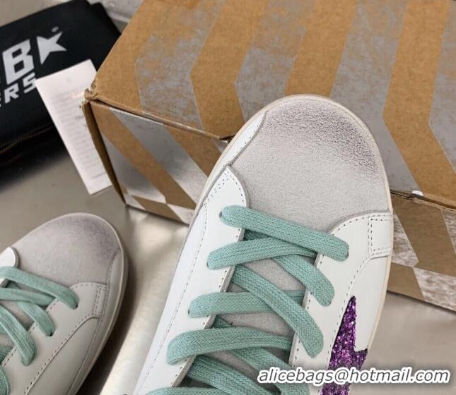 Lowest Price Golden Goose GGDB Super-Star Sneakers in White Calfskin and Purple Glitter Star 328120